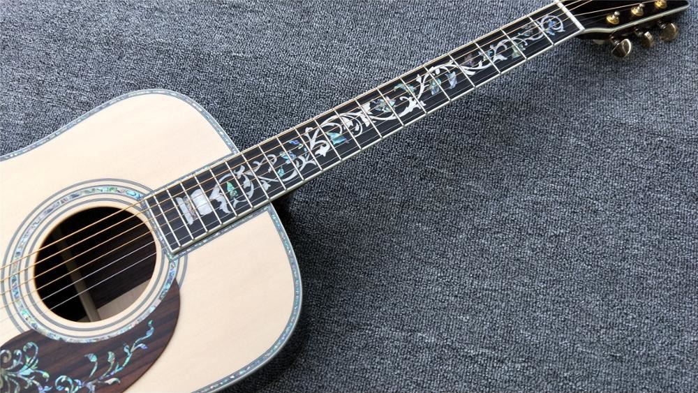 Top quality 41 inch acoustic guitar,Real Abalone inlays and binding,Ebony fingerboard,Factory Custom Solid spruce top Gu