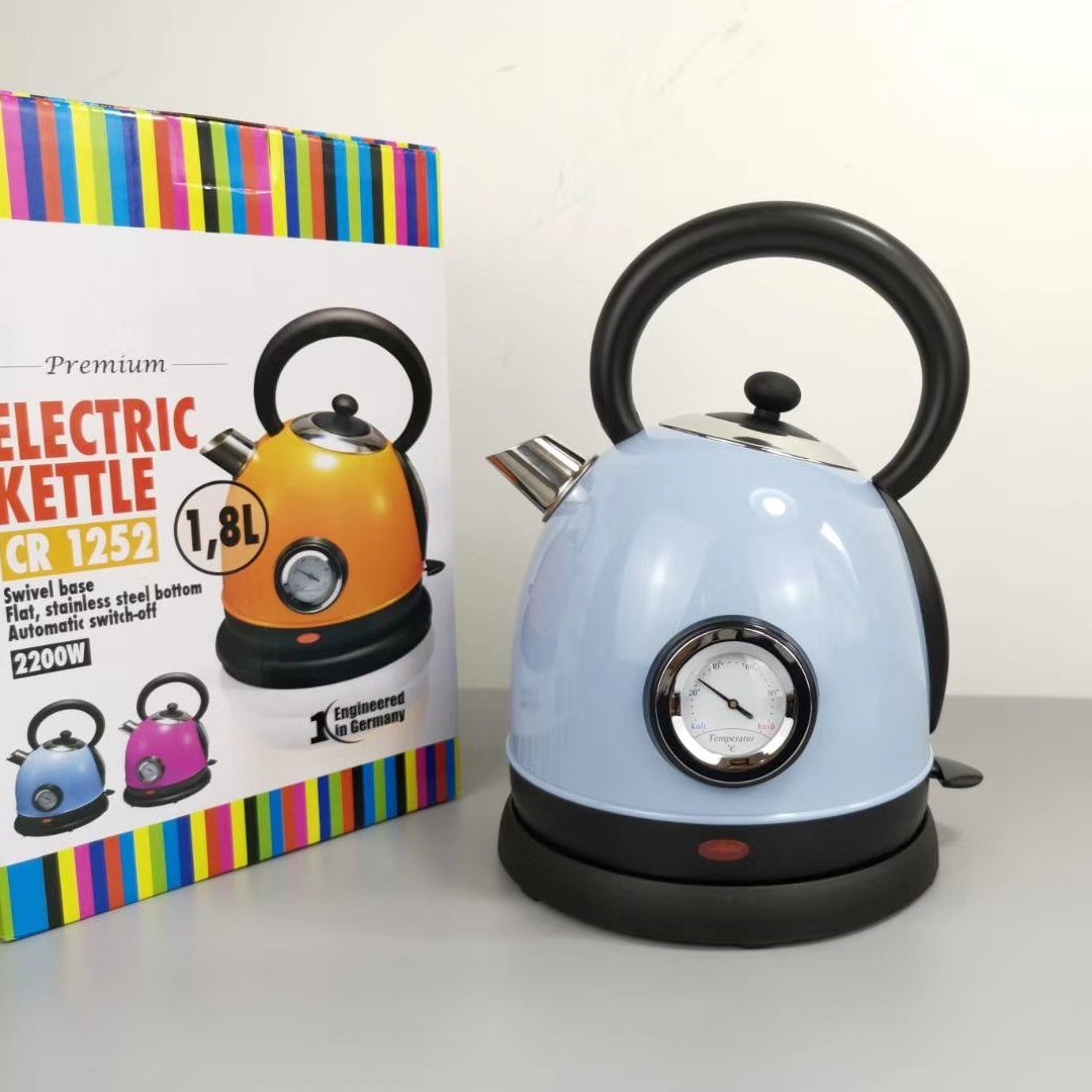 ROHS Stainless Steel Electric Kettle 1.8L Retro Thermometer Kettle