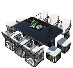Wholesale Black Rattan Outdoor Dining Table Rattan Aluminium Frame Waterproof Cushion from china suppliers