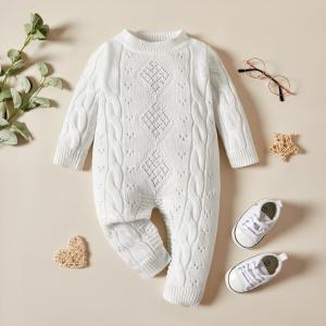Wholesale Sweet Cute Knitted Openwork Long Sleeve Solid Color Baby Bodysuits from china suppliers