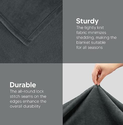 Soft Microfiber Grey Fleece Blanket 300GSM King Size 90x102 Inches by Utopia Bedding