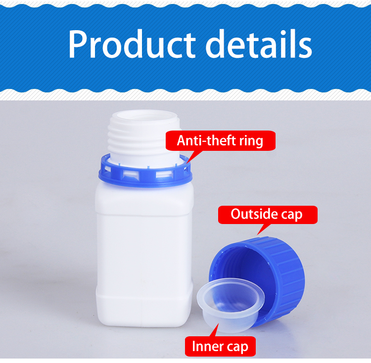 Square White HDPE Plastic Lab Bottles Reagent Chemical Storage 60ml-250ml