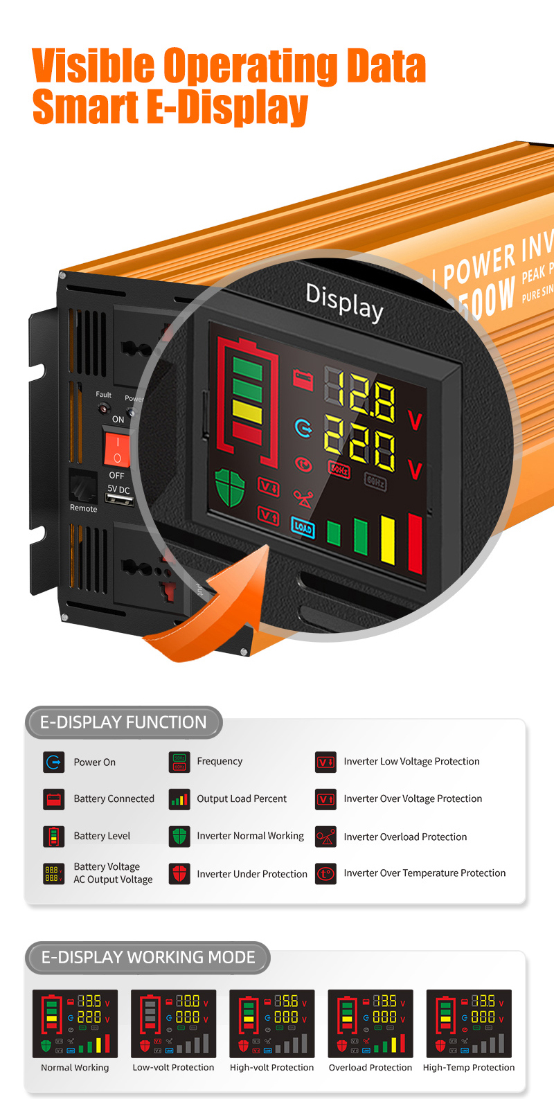 FCC DC To AC 2500W Output Voltage Pure Sine Wave Solar Inverter For Solar Power System