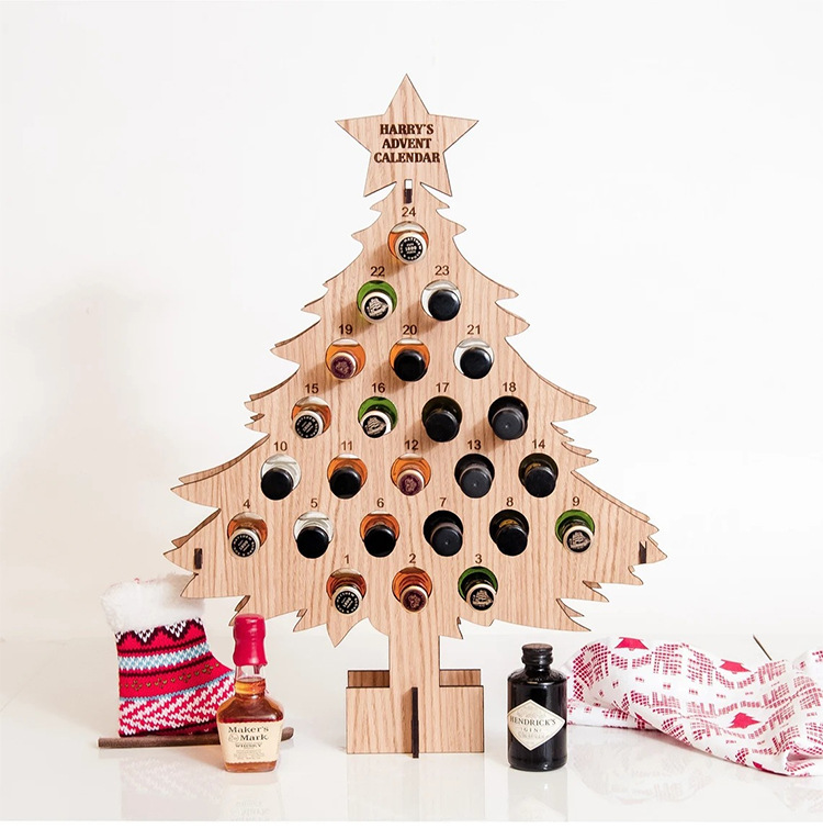 Christmas Advent Calendar Wooden Christmas Tree Bottle Holder Beer Rack Countdown Tree Wine Bottle Rack