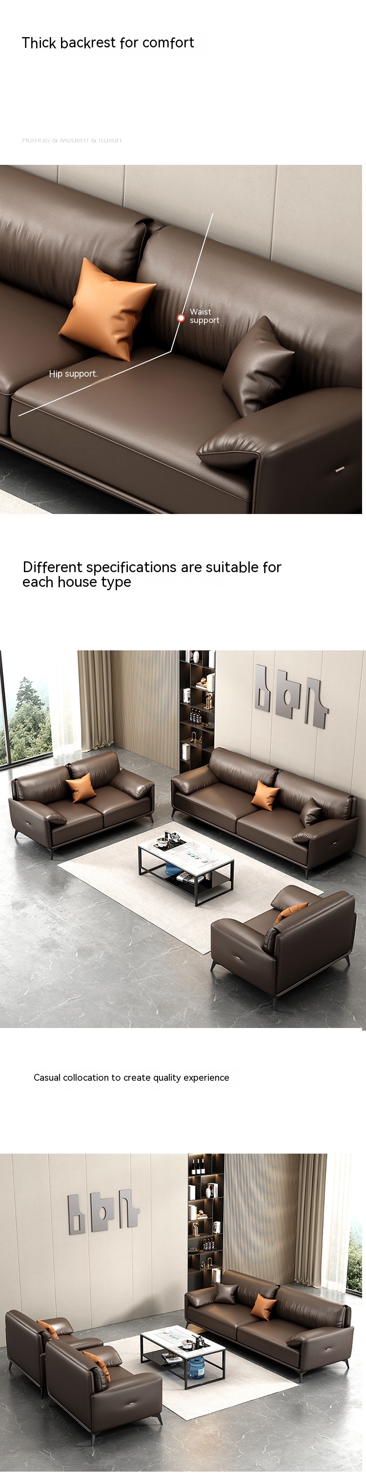 Office Conference Room Sectional Sofa Set 1 1 2 with Tea Table in Italian Design Leather