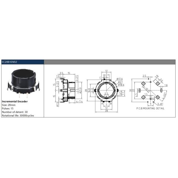 EC28B10V02 Compatible Mini Dual Encoder with Push Button and Shaft Mount Customization Supported