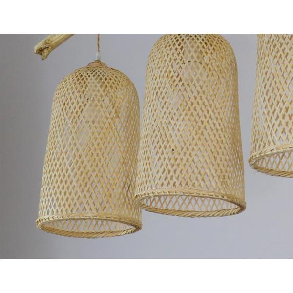 Three Heads Rattan Pendant Light , Restaurant Bamboo Woven Lamp 3500K