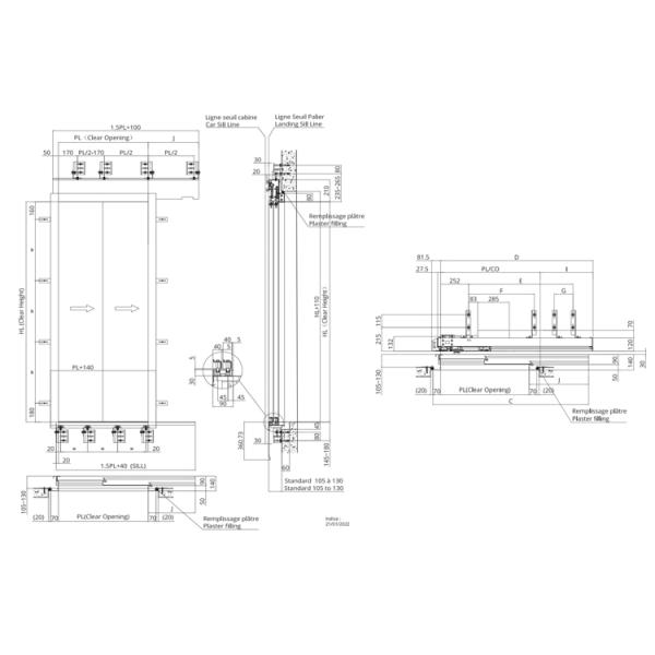 Stainless Steel 2-Panel Side Opening Elevator Landing Door