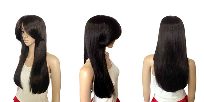Adult 22 Inch Black Long Synthetic Wigs / Natural Hairline Full Lace Wigs