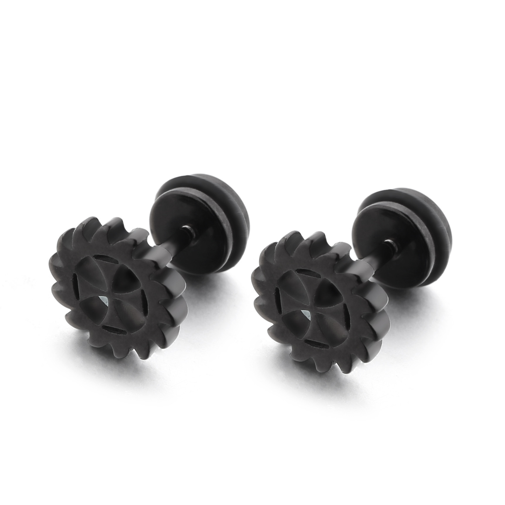 Black plate clover shape cool stud earrings piercing jewelry manufacturer