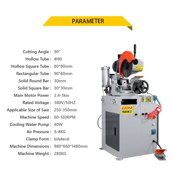 China Export MC-315AC Hydraulic Pipe Cutting Tool Semi-automatic Cold Sawing Pipe Cutting Machine