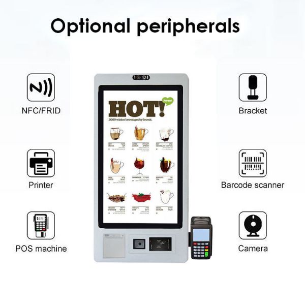 32 Inch Touch Screen SDK Enabled Self Service Restaurant Self Ordering Kiosk POS Scanner Cashless Payment Terminal Metal Case