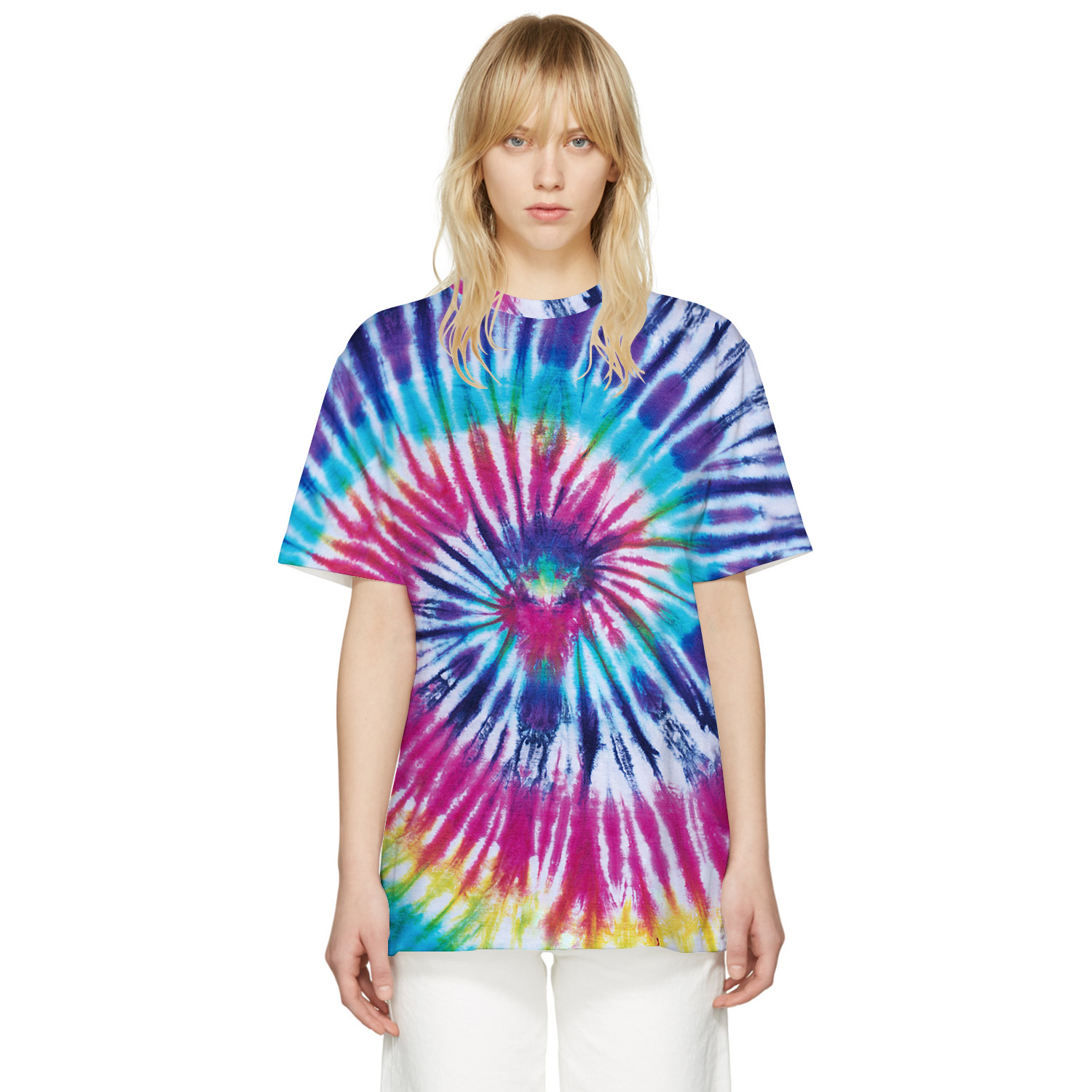 Short Sleeve Cotton Plus Size Ladies Shirts Quick Dry Fitness Tie And Dye