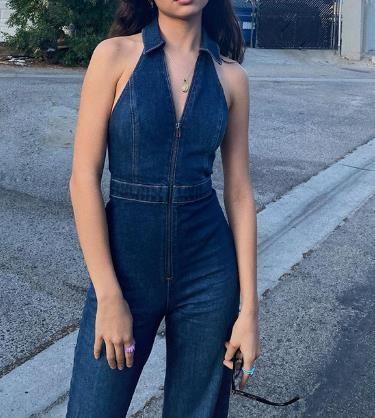 Small Quantity Clothing Manufacturer Women'S Jeans Zipper Sleeveless V Neck High