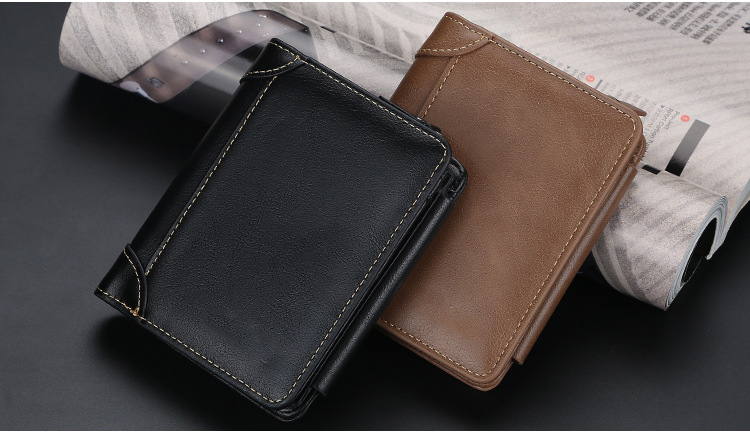 Trifold PU Leather Men's Purse Series Men's Wallets with Zipper Buckle and Coin Pocket