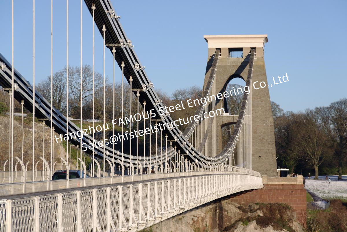 Road Wire Suspension Bridge Steel Clear Span Q345B - Q460C Grade Public Transportation