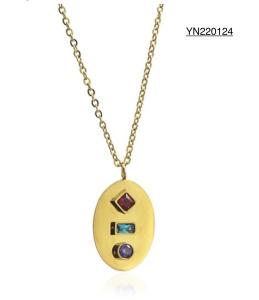 Wholesale Trendy 14k CZ Gold Jewelry Tricolor Gemstone Tag Pendant Necklace from china suppliers