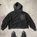 100% Cotton Custom Embroidered Sun Faded Cut Edge Acid Wash Cropped Hoodies for