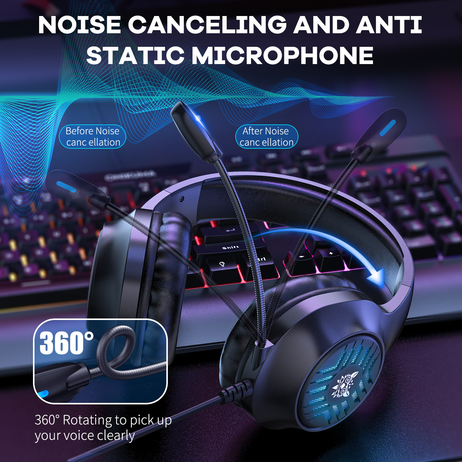 50mm Speaker DC5V 20000Hz Wired Gaming Headphone