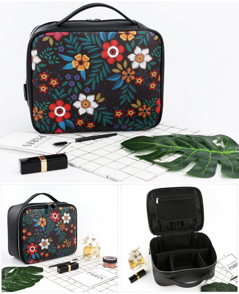 Floral PU L24*D9*H19CM Makeup Organizer Travel Bag