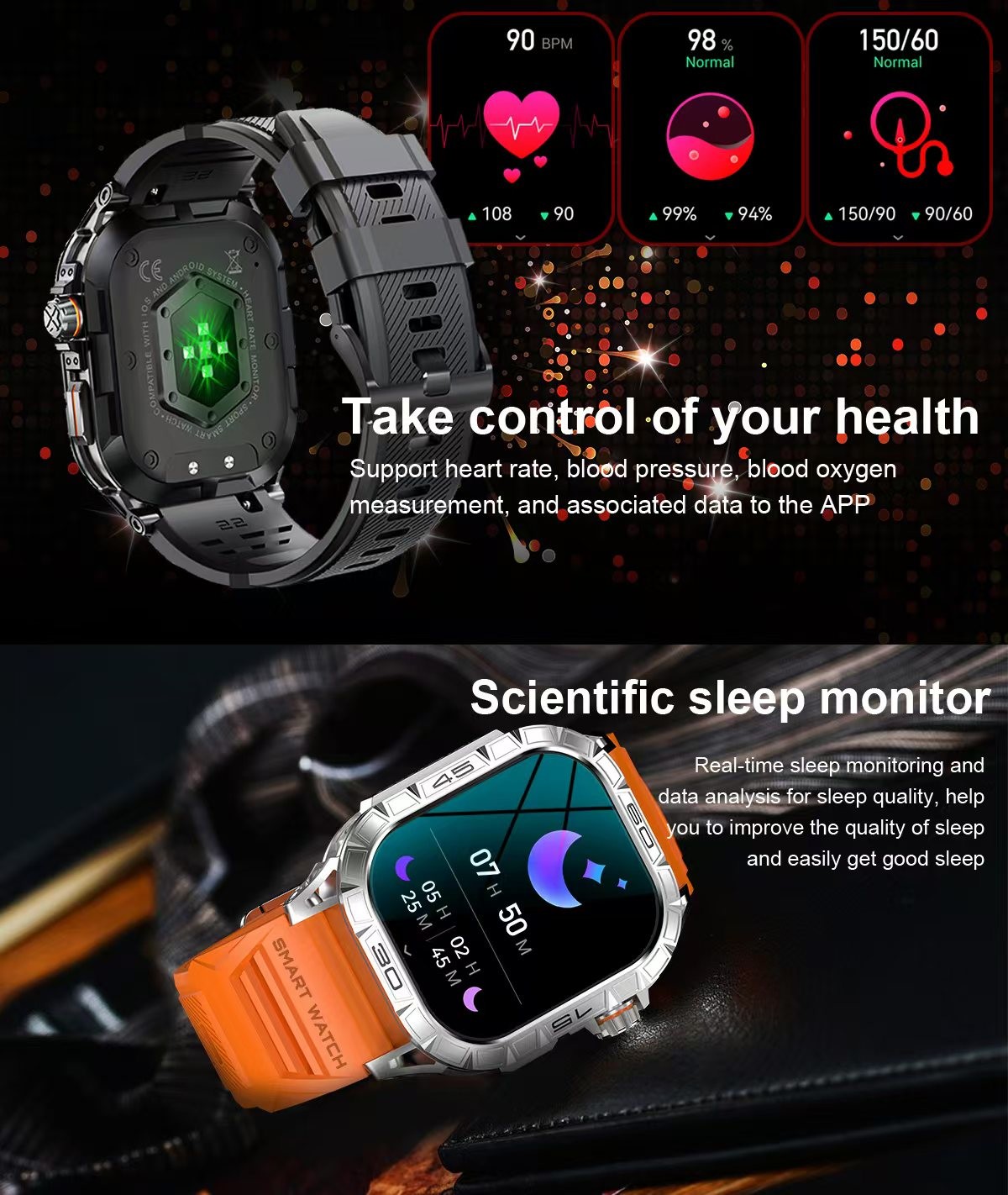 K63 Men'S Smart Watch Heart Rate Monitoring Smart Watch With AMOLED Screen BT Calling