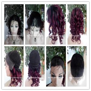 Wholesale 100% Human hair lace front wig indian remy hair,120%-180% density,T1b#/99j color. from china suppliers