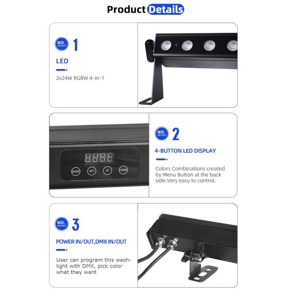 IP65 Battery Power Led Wall Washer 12pcsx2W Rgbw 4in1 Led bar Light for Outdoor