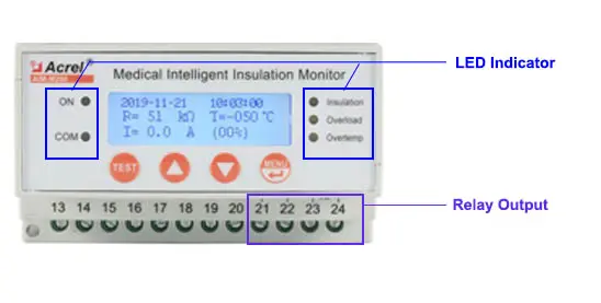 LCD display and relay output  terminal of AIM-M200 Hospital Insulation Monitoring Device