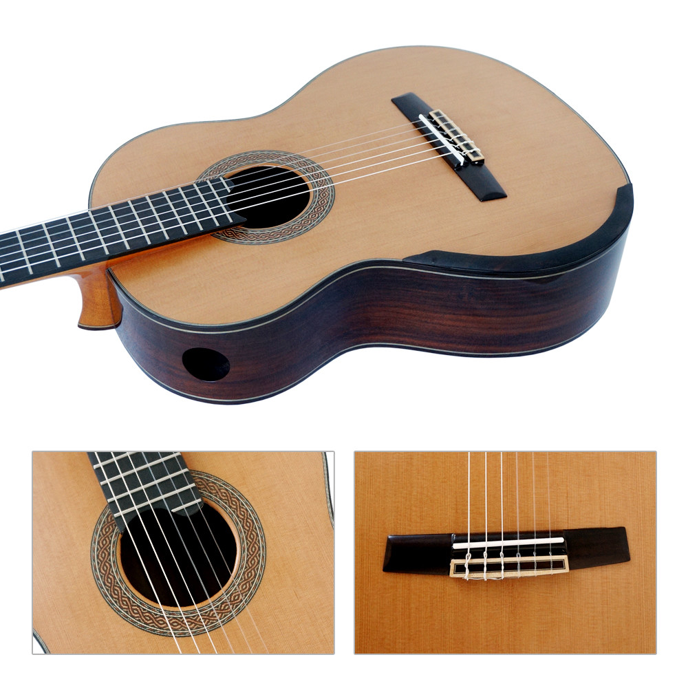 Custom Handmade Raised Fretboard and SinglePort Lattic Bracing Classic Guitar with Free Case