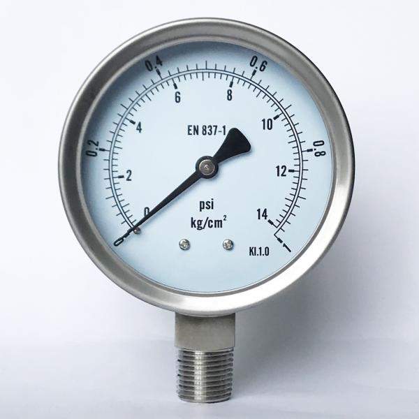 4" 1 kg/cm2 Glycerin Fillable Manometer SUS 316 Tube/Socket All Stainless Steel