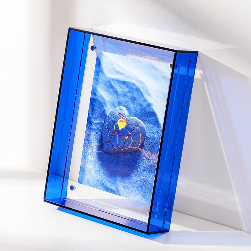 Home Decor Blue Double Sided Acrylic Photo Block Shadow Box Frame 8''X 12''