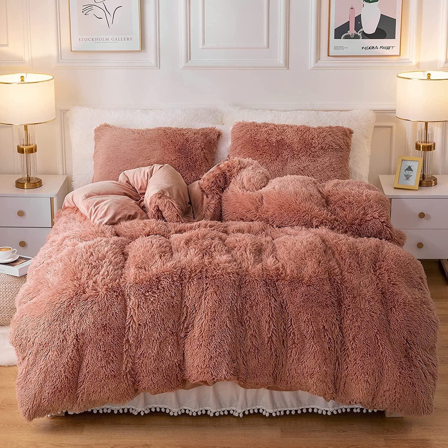 Fluffy Plush Faux Fur Velvet Shaggy Queen King Size Duvet Cover Bedding Set Customized