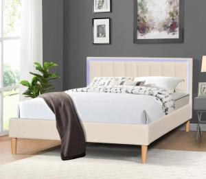 Wholesale Double Size Linen Fabric Wood Upholstered Bed With LED Lights Headboard from china suppliers
