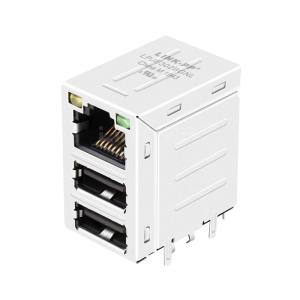 Wholesale LPJE302BGNL Dual USB RJ45 Jack Yellow/Green LED Tab Up from china suppliers