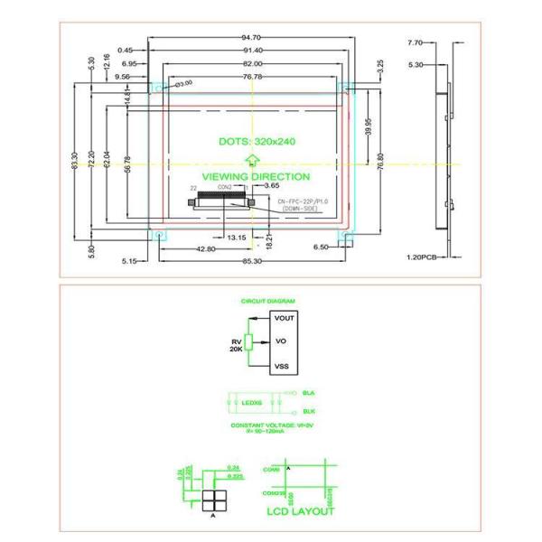 3.8 Inch Screen 22 Pin LCD Display 320x240 RGB Interface Graphic Dot Matrix