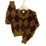 Children's Jacquard Pattern Kid Knitted baby Girls and Boys Lantern Puff sleeve