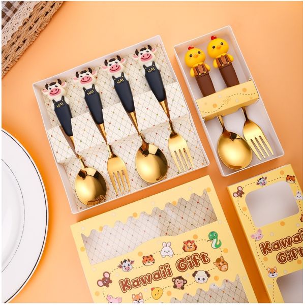 Cartoon Animal Silicone Spoon & Fork Set | 12 Chinese Zodiac Designs | 304 Stainless Steel & Food-Grade Silicone | Custom Colors & Personalized