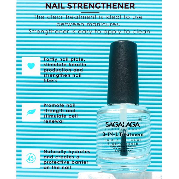 3 in 1 Nail Hardener Repair Strengthen for Damaged and Thin Nails Top&Base Coat