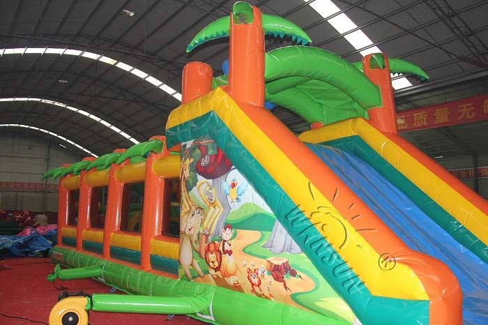 Animal Kingdom Outdoor Children's Blow Up Obstacle Course With Slide