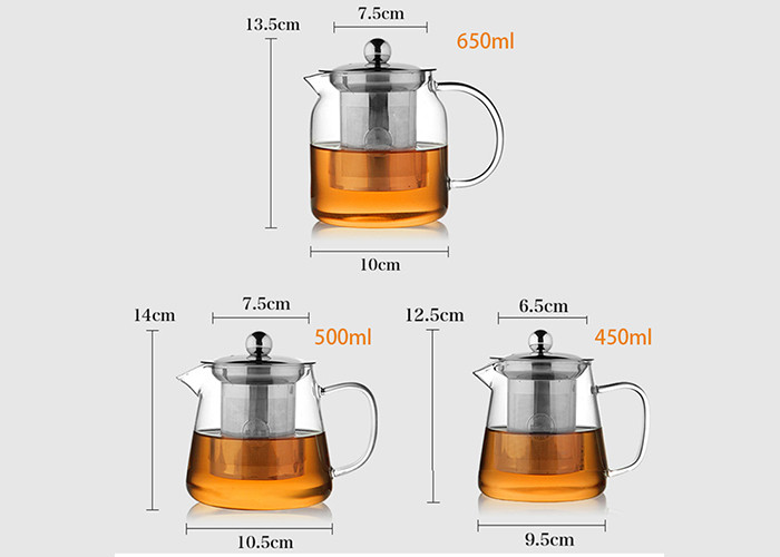 Clear Heat Resistant Glass Teapot With Infuser Round Shape Square Shape