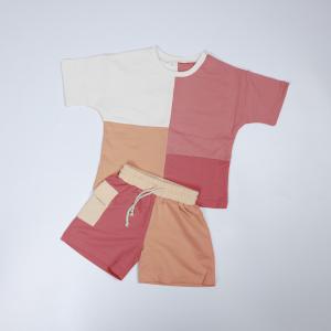 Wholesale Unisex Child Patchwork Clothes 260gsm Back To School Outfits Organic Cotton Patchwork Color Tee And Short from china suppliers
