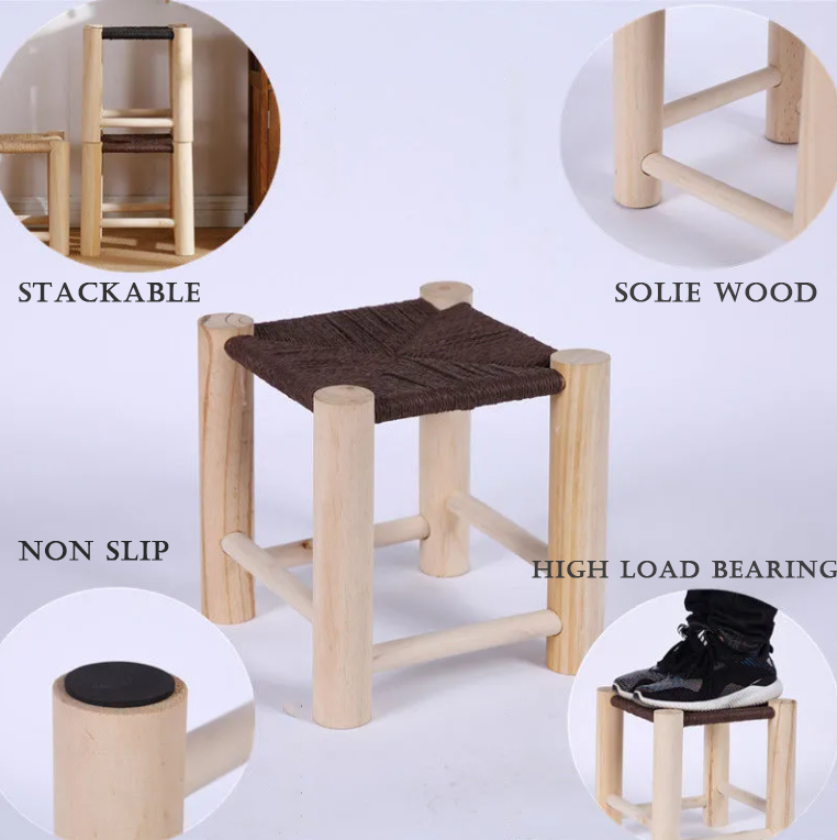 Transform Your Living Room into a Cozy and Stylish Space with Chinese Style Solid Wood Hand-woven Rattan Stools Chair