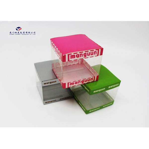 Square Shape Rigid Clear PET Box Custom Printed Plastic Boxes Pink Color 6.8cm Height