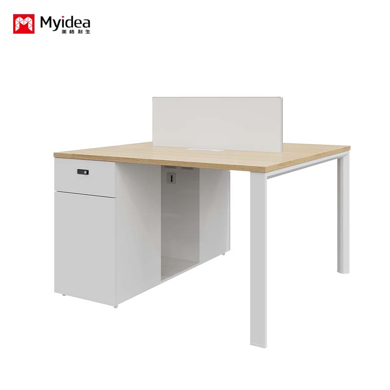 Opposing-Facing Staff Desk with Combination-Lock Storage Side Cabinet – Secure and Practical for Shared Office Workstations.