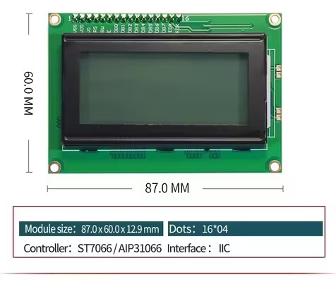 COB Monochrome LCD Display I2C Interface 16x4 LCD Module 87x60mm With ST7066 Controller IC