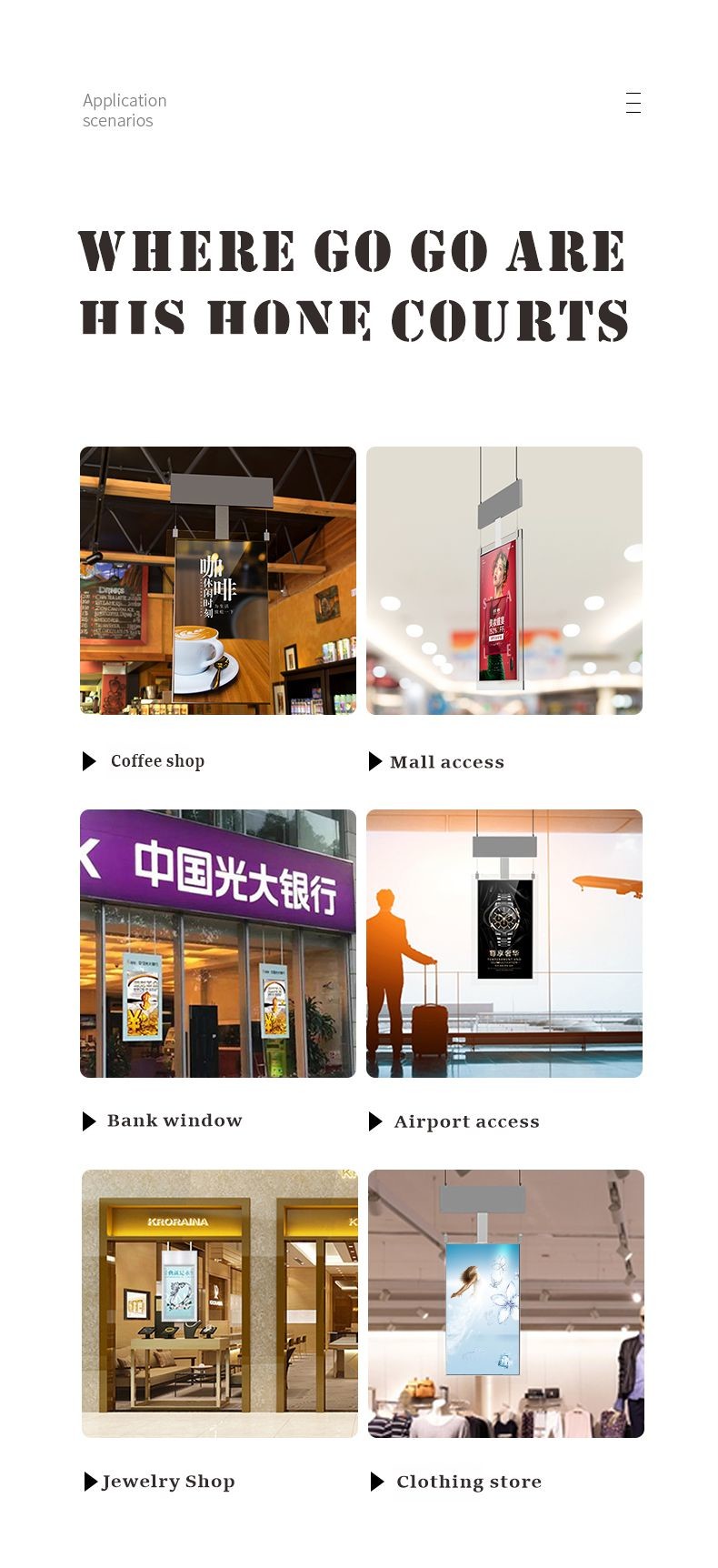 43inches 55inches Advertising LCD Display Ceiling Type Double Sided Window Display