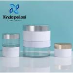 Clear Transparent Cosmetic Containers Amber Glass Cream Jar With Gold Lid And