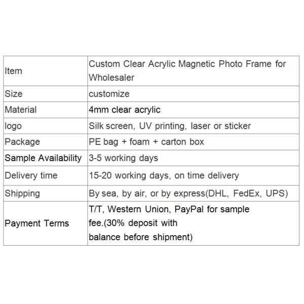 Custom Clear Acrylic Magnetic Photo Frame for Wholesaler