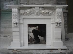 China White Marble Fireplace Mantels with flower carving on sale