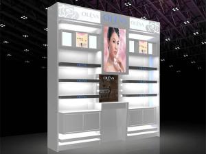 China LED Light Cosmetic Display Shelves Cosmetic Store Fixtures With Stoving Varnish Surface on sale
